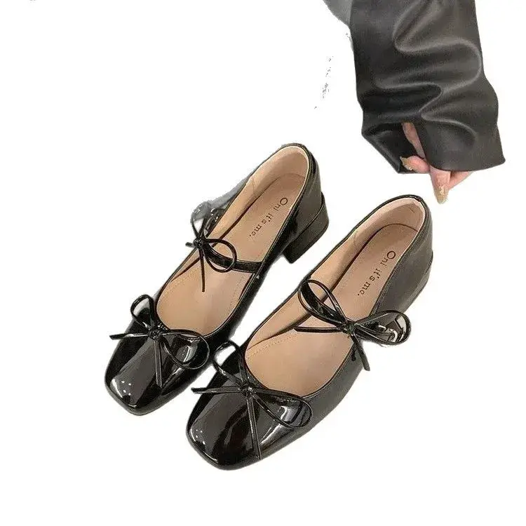 Designer New Women Mary Jane Shoes Ladies Concise Outdoor Butterfly-knot Pumps Spring Autumn Women's Dress Leather Shoes