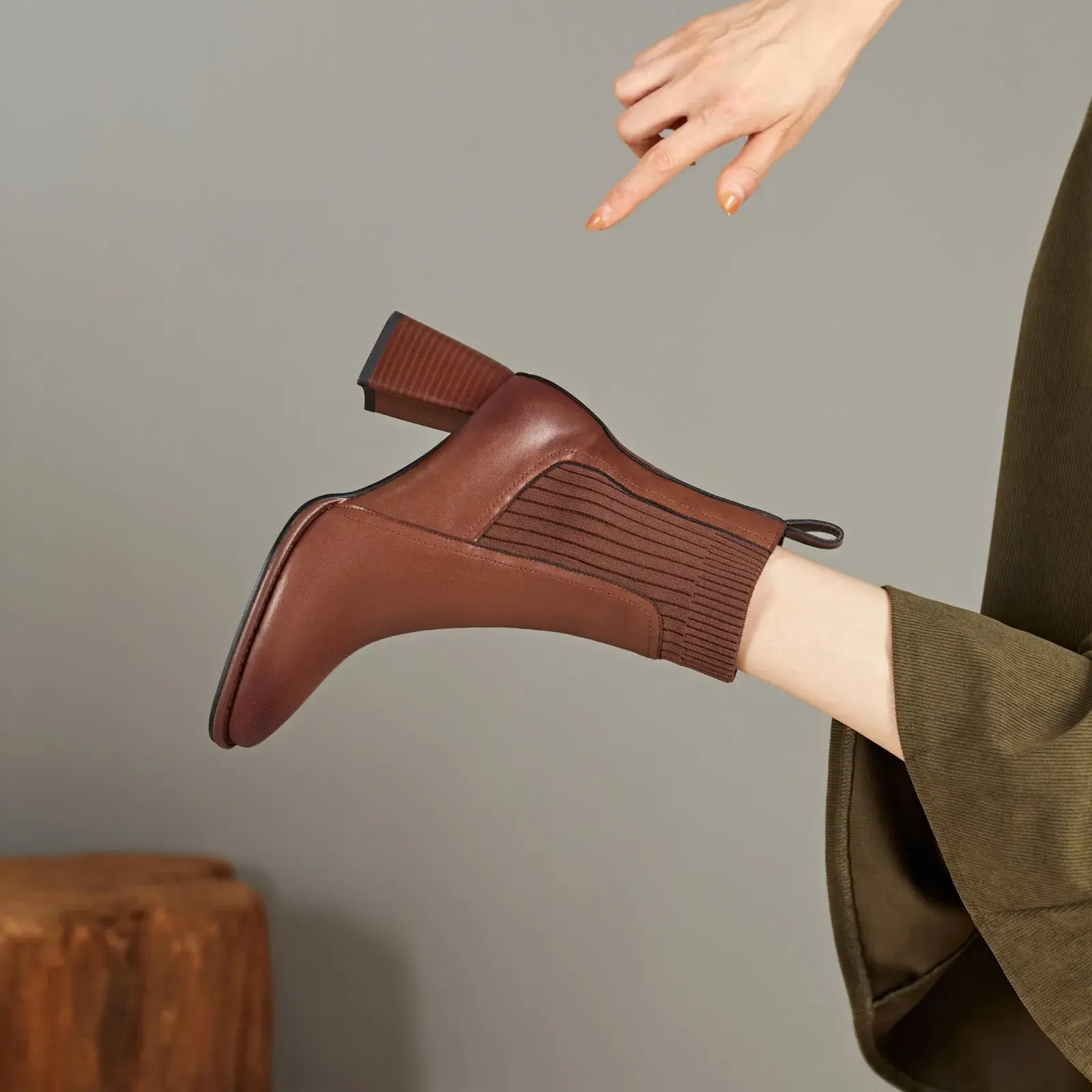 Fashiong French Retro Square Toe Women Shoes High Heeled Knitted Short Boots Temperament Thick Heeled Socks Boots 2025