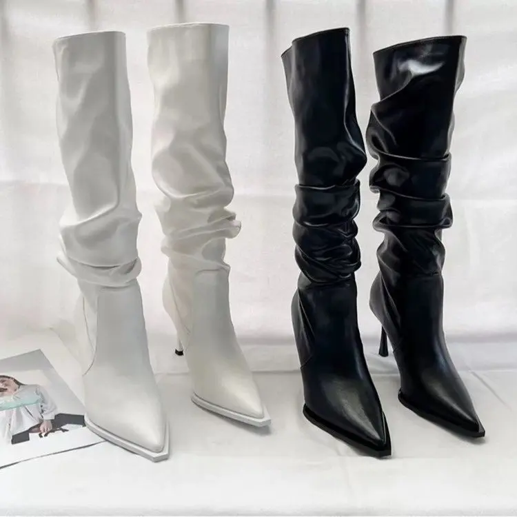 Winter Women High Boots Fashion Pointed Toe Stiletto Heel Long Boots Ladies Elegant Knee High Boots Shoes Botas De Mujer