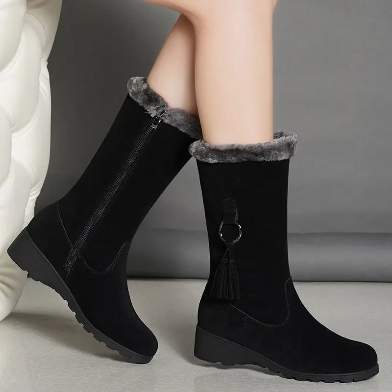Winter Fashion New Casual Plus Velvet Warm Round Toe Zipper Solid Color Comfortable Women's Ankle Boots