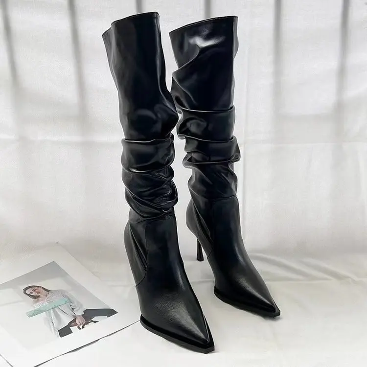 Winter Women High Boots Fashion Pointed Toe Stiletto Heel Long Boots Ladies Elegant Knee High Boots Shoes Botas De Mujer