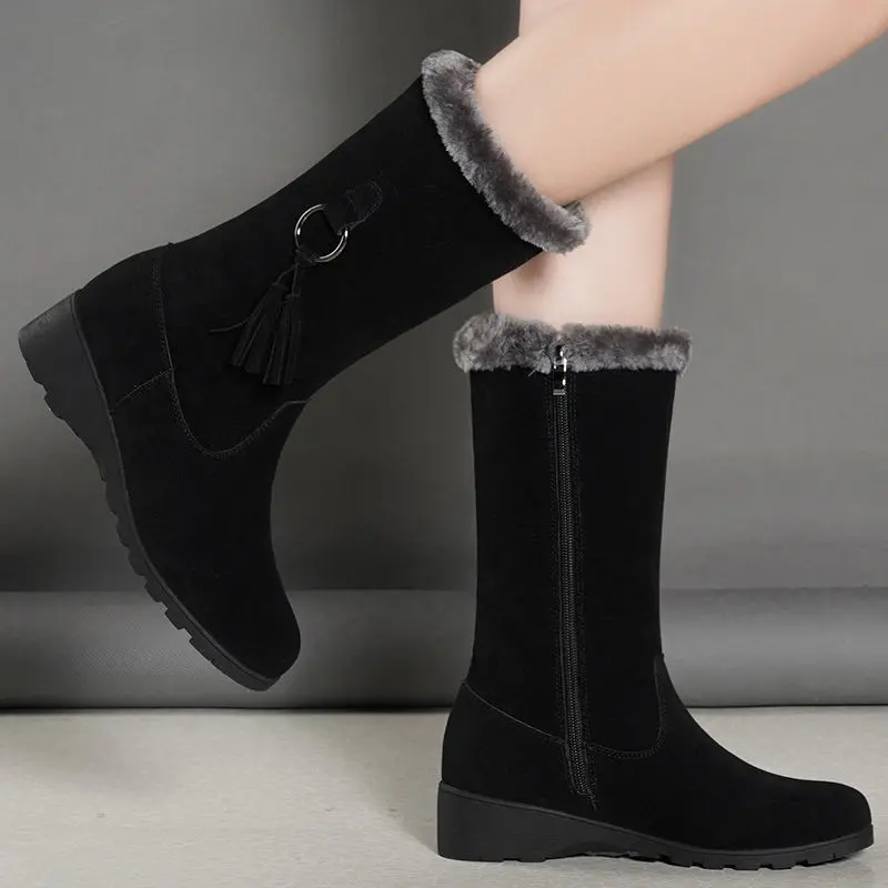 Winter Fashion New Casual Plus Velvet Warm Round Toe Zipper Solid Color Comfortable Women's Ankle Boots