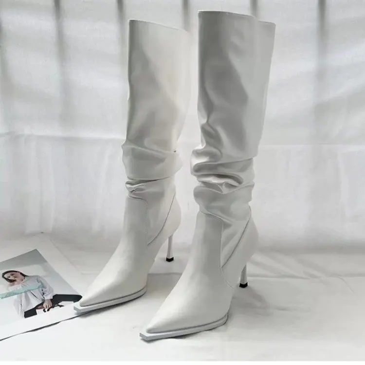Winter Women High Boots Fashion Pointed Toe Stiletto Heel Long Boots Ladies Elegant Knee High Boots Shoes Botas De Mujer