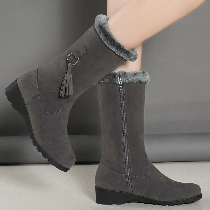 Winter Fashion New Casual Plus Velvet Warm Round Toe Zipper Solid Color Comfortable Women's Ankle Boots