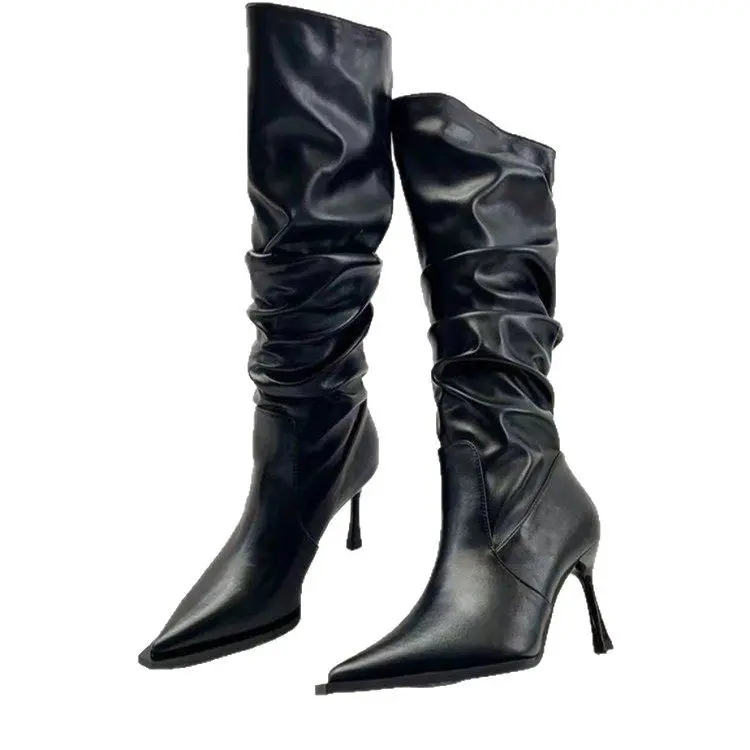 Winter Women High Boots Fashion Pointed Toe Stiletto Heel Long Boots Ladies Elegant Knee High Boots Shoes Botas De Mujer