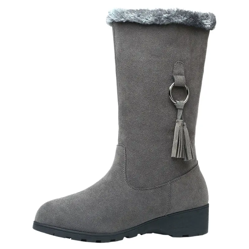 Winter Fashion New Casual Plus Velvet Warm Round Toe Zipper Solid Color Comfortable Women's Ankle Boots