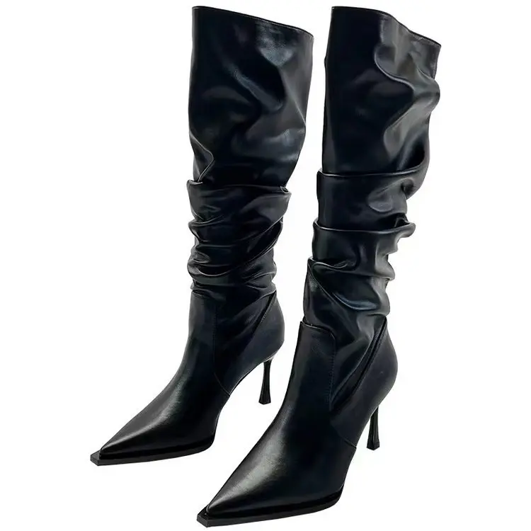 Winter Women High Boots Fashion Pointed Toe Stiletto Heel Long Boots Ladies Elegant Knee High Boots Shoes Botas De Mujer