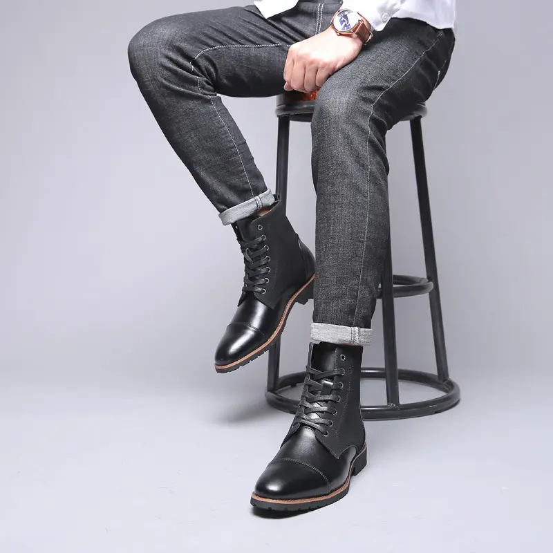 Designer Fashion Casual Boots for Men Big Size Solid Color Lace Autumn Winter Ankle Boots Male Designer Leather Shoes Male2025
