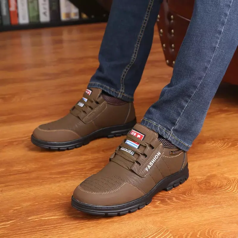 Men Boots Leisure Leather Luxury Casual Shoes Mens Sneakers Keep Warm Snow Boots Non-slip Men Cotton Boots Bota Masculina