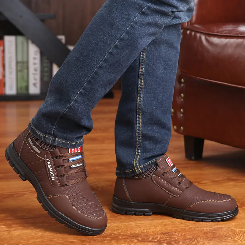 Men Boots Leisure Leather Luxury Casual Shoes Mens Sneakers Keep Warm Snow Boots Non-slip Men Cotton Boots Bota Masculina
