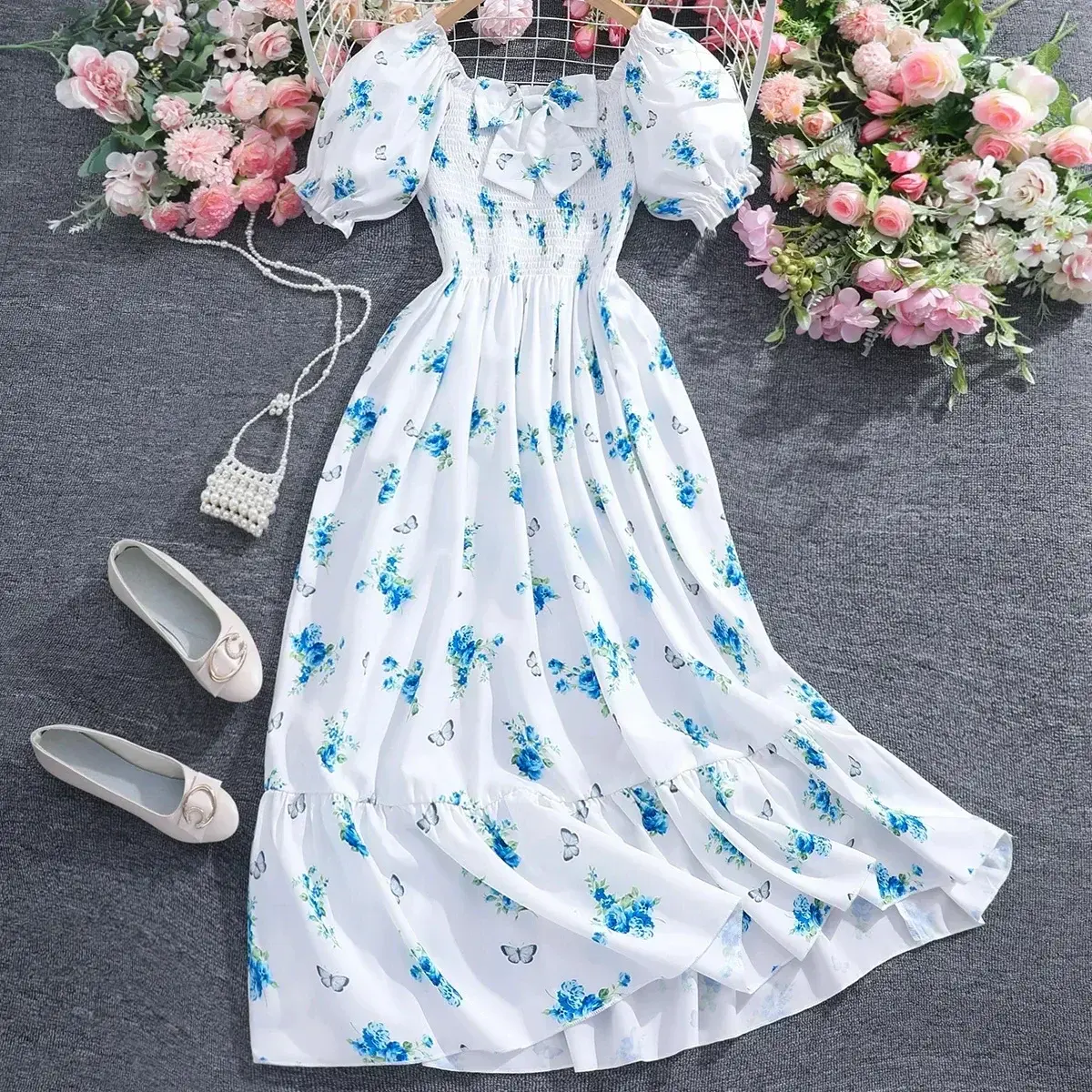New Girl Clothes Summer Short Teen Dresses Elegant Kids Dress Big Floral Party Girls 13 14 15 16 Years Old Long Fashion