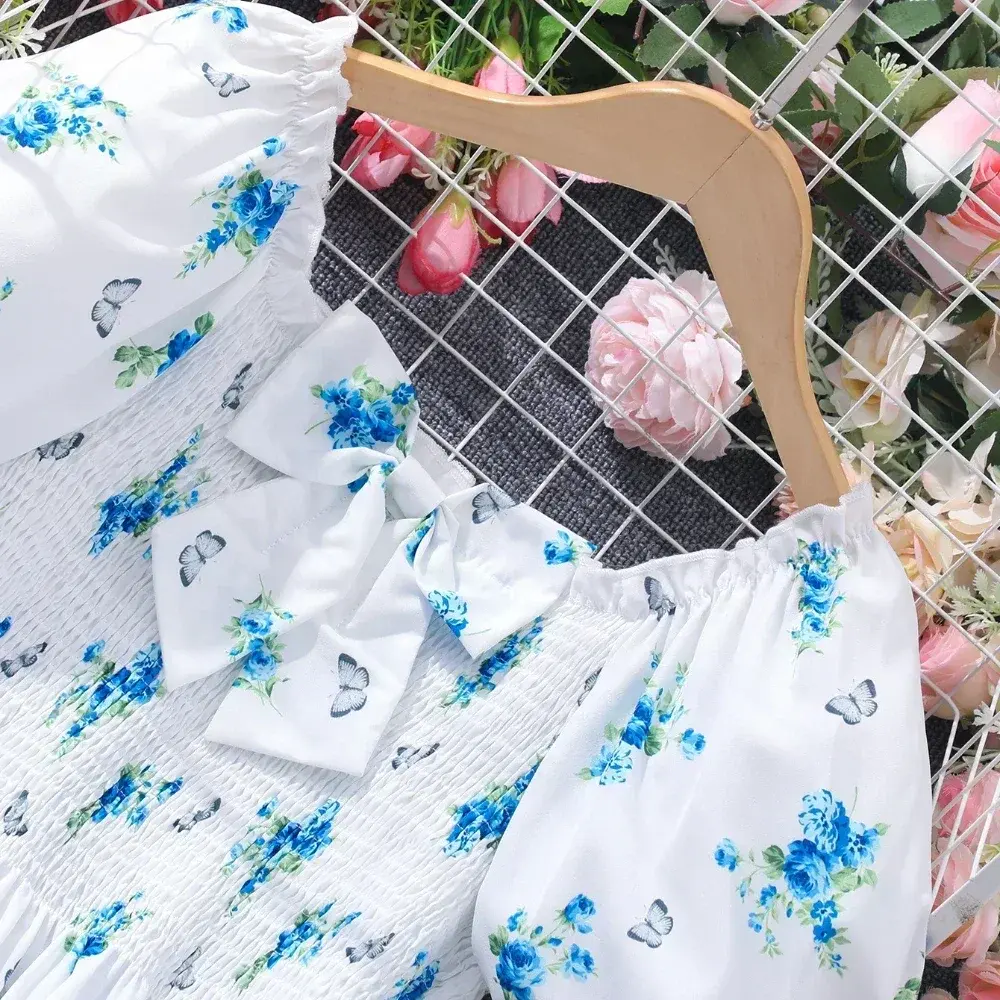 New Girl Clothes Summer Short Teen Dresses Elegant Kids Dress Big Floral Party Girls 13 14 15 16 Years Old Long Fashion