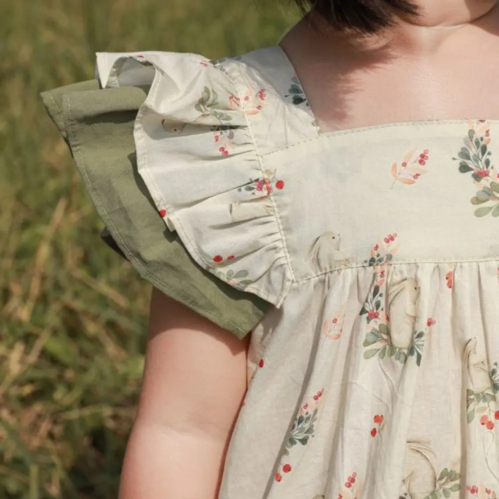 Bear Leader Girls' Dress 2023 Summer Latest Girls' Sweet Ear Hem Dress Bowknot Baby Retro Slim Skirt 2-7Y Girls' Clothing