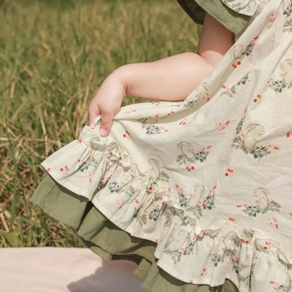 Bear Leader Girls' Dress 2023 Summer Latest Girls' Sweet Ear Hem Dress Bowknot Baby Retro Slim Skirt 2-7Y Girls' Clothing