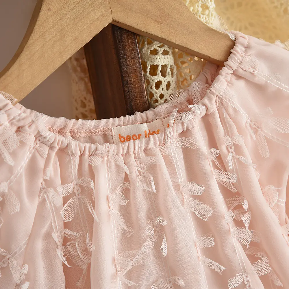Bear Leader Autumn Pink Girls Casual Dresses with Lace Decoration One Shoulder Princess Dress Sweet and Cute Children's Clothing
