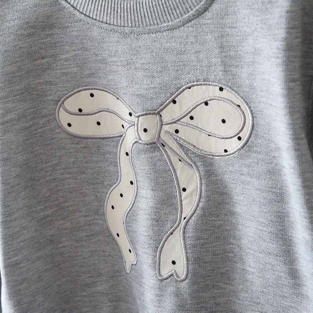 Bear Leader Spring/Autumn New Girls' Set Bow Printed Long Sleeve Top+Polka Dot Skirt  Korean Grey Casual Sports Children's Wear