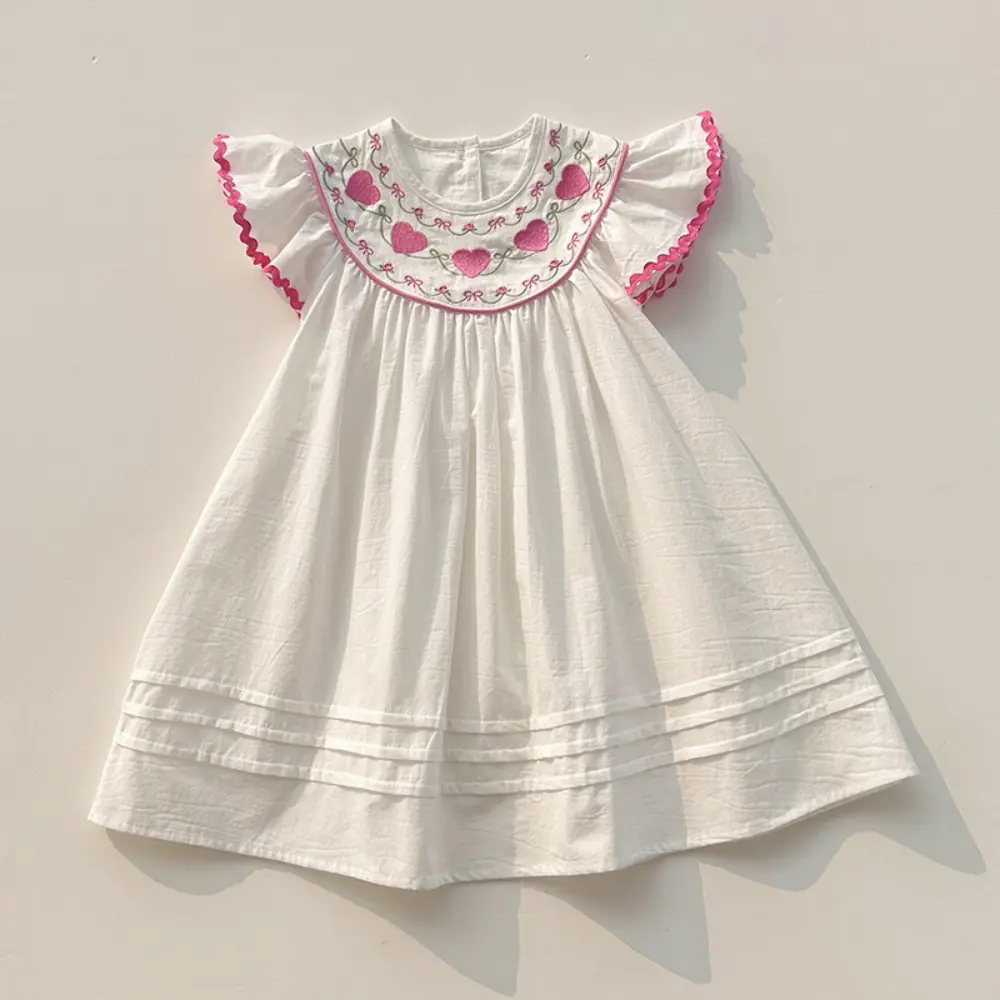 Bear Leader Korean version Fashion Girls Clothes Summer Checkered Love Printed Flying Sleeve Princess Dress Kids Casual Dresses
