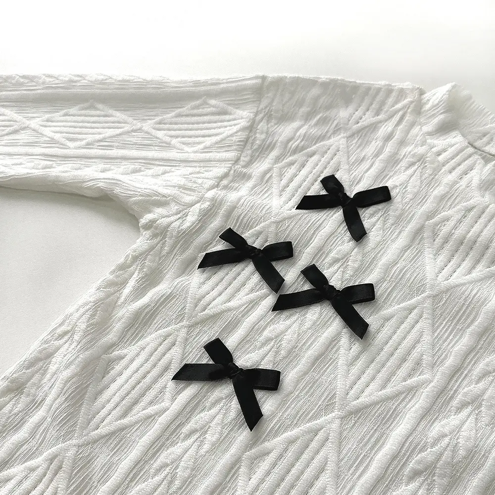 Bear Leader Korean Version Plain Casual Girls' Set White Bow Decoration Long Sleeved Top+Black Skirt Simple Children's Clothing