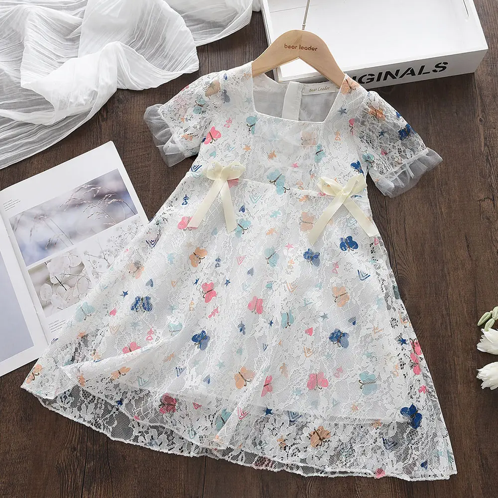 Bear Leader Girls Princess Dresses Summer Children's Clothing Print Butterfly Lace Bow Comfortable Dress Baby Costume Vestidos