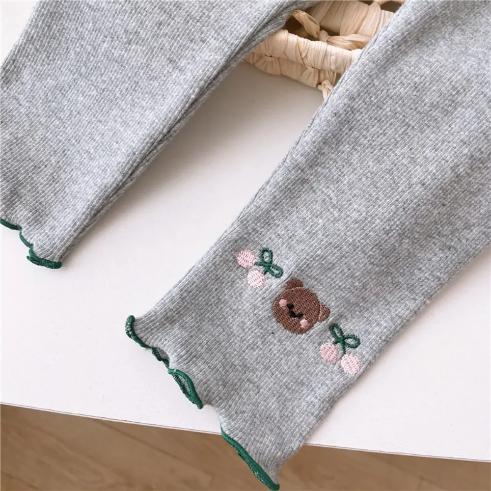 Bear Leader Autumn New Girls Clothes Cartoon Bear Cherry Printed Outerwear Pants Korean Version Solid Color Children's Clothing