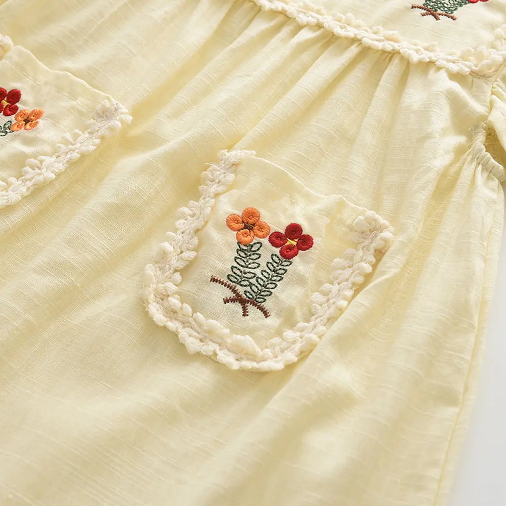 Bear Leader Girls Flower Embroidered Dress Summer Retro Flying Sleeve Princess Dresses Children Casual Clothes Fashion 2-6 Years