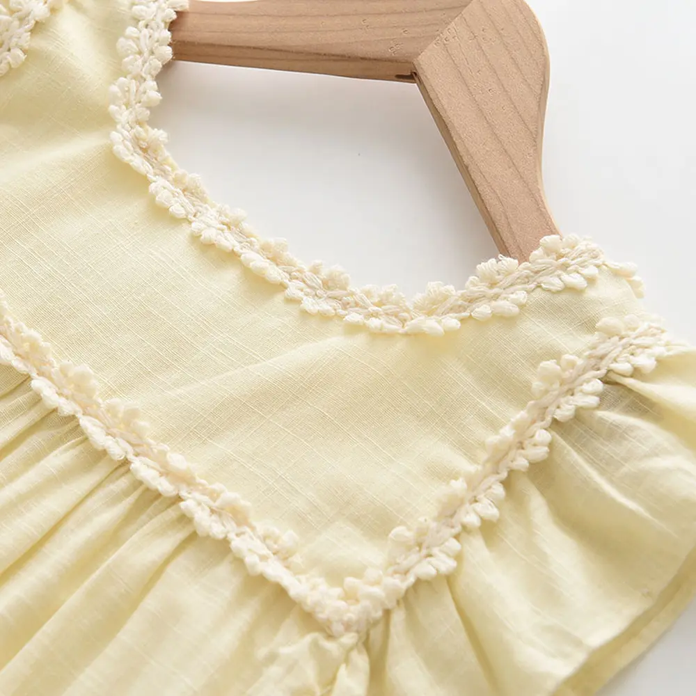 Bear Leader Girls Flower Embroidered Dress Summer Retro Flying Sleeve Princess Dresses Children Casual Clothes Fashion 2-6 Years