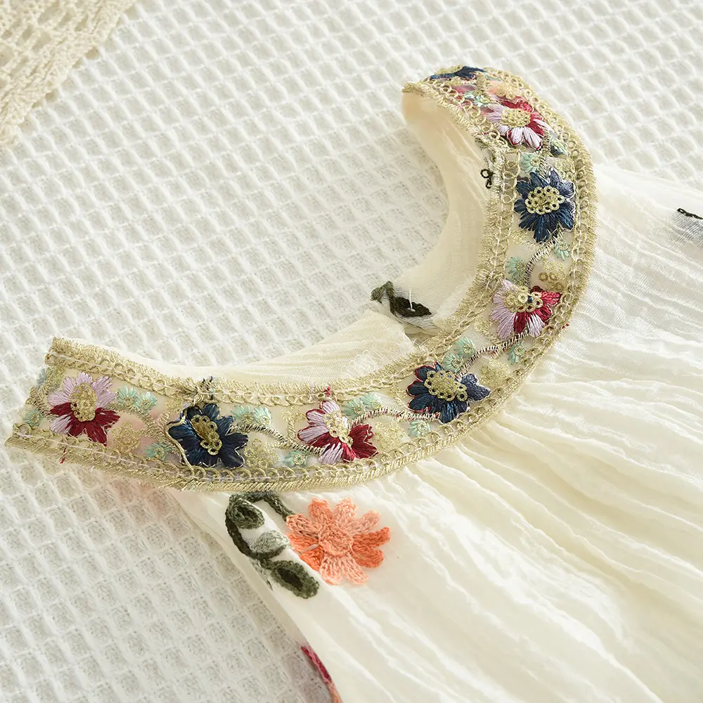Bear Leader Round Neck Princess Dress Summer Flower Embroidered Girls Clothes Round Neck Sleeveless Solid Color Kids Costume