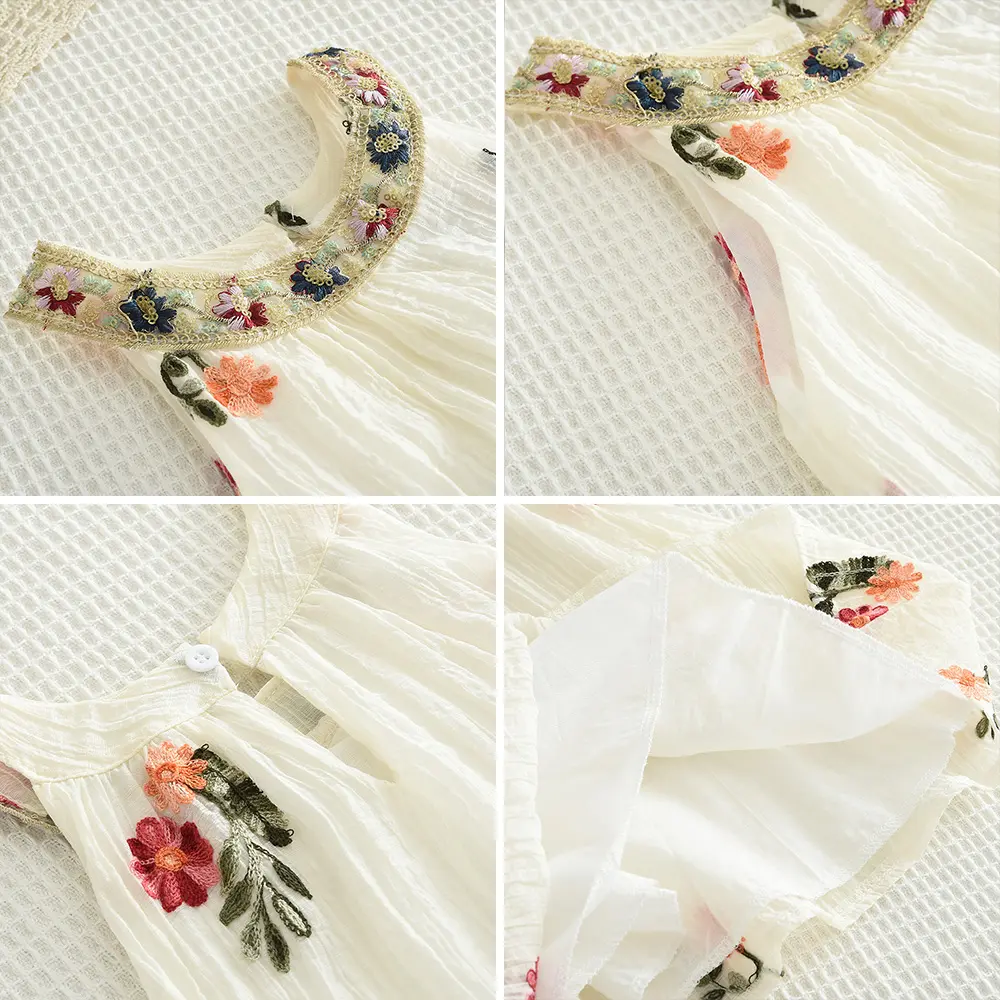 Bear Leader Round Neck Princess Dress Summer Flower Embroidered Girls Clothes Round Neck Sleeveless Solid Color Kids Costume