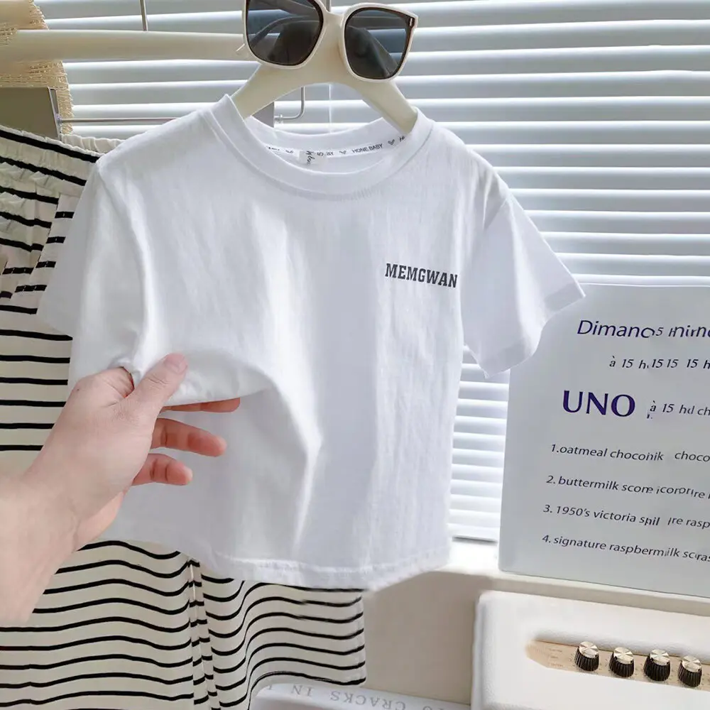 Bear Leader Girls Clothing Sets Summer Letters White T-shirt and Strips Pants 2 Pcs Suits 1-7 Years Kids Clothes Outfits