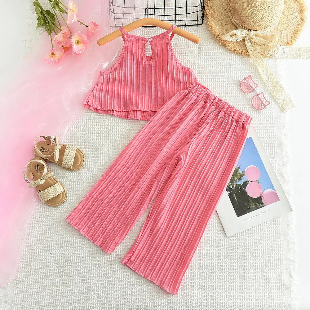 Bear Leader Summer 2024 New Girls Dress Suit Rose Red Lace Sash Dress