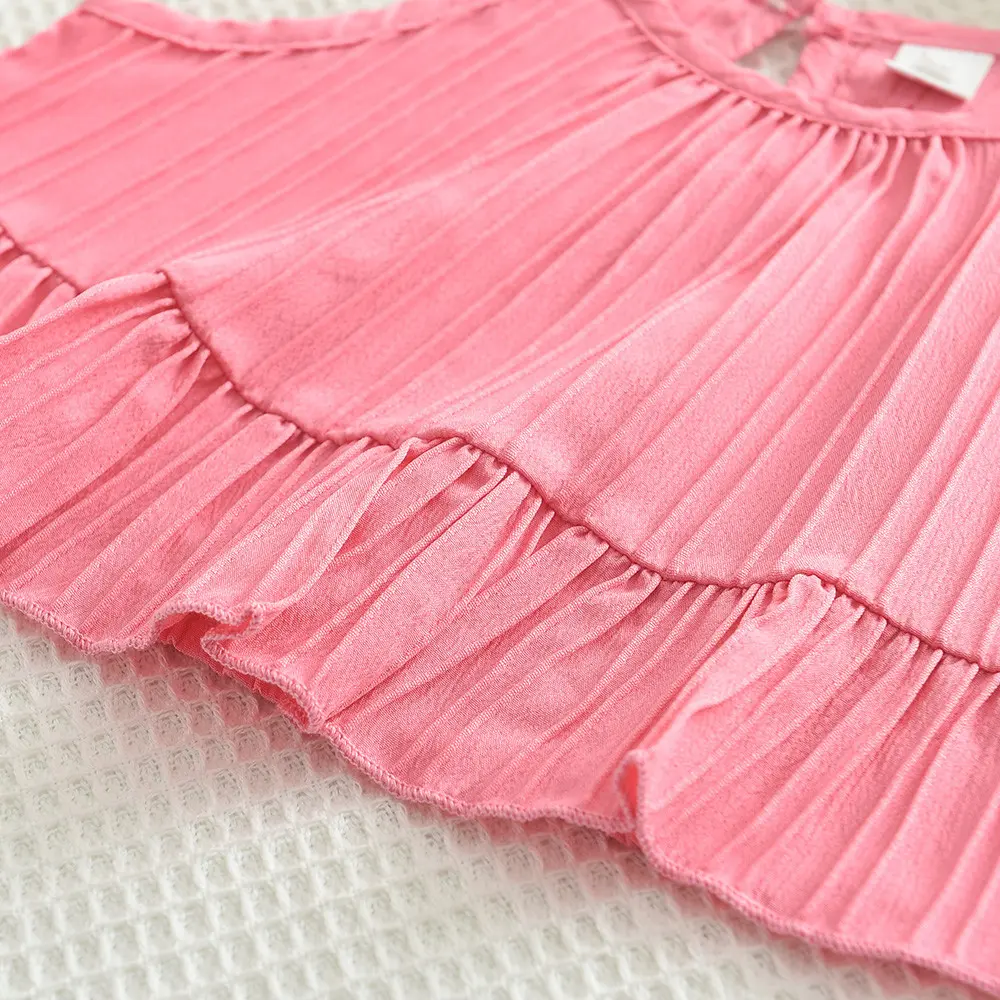 Bear Leader Summer 2024 New Girls Dress Suit Rose Red Lace Sash Dress