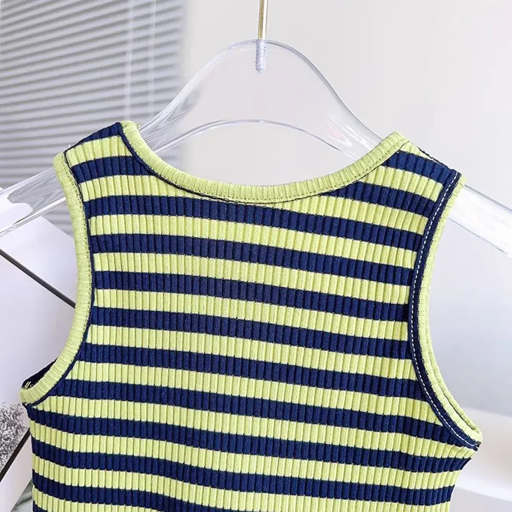 Bear Leader Summer Baby Girl's Casual Clothing Set Round Neck Sleeveless Striped Top+drawstring Shorts Two Piece Set