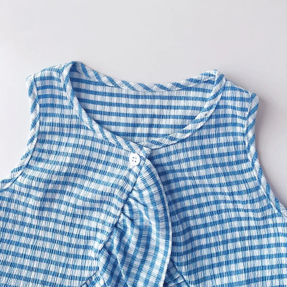 Summer Blue Children's Sets Striped Sleeveless Vest+ Wide Leg Pants Two-piece Set Kids Clothes Girls  Casual Stripe Girls Suit