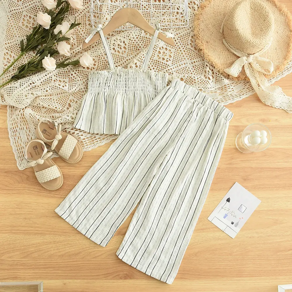 Bear Leader Children's Clothing Summer White Striped Elastic Suspender Top+pants Two-piece Sets Daily Wear Girl Clothes
