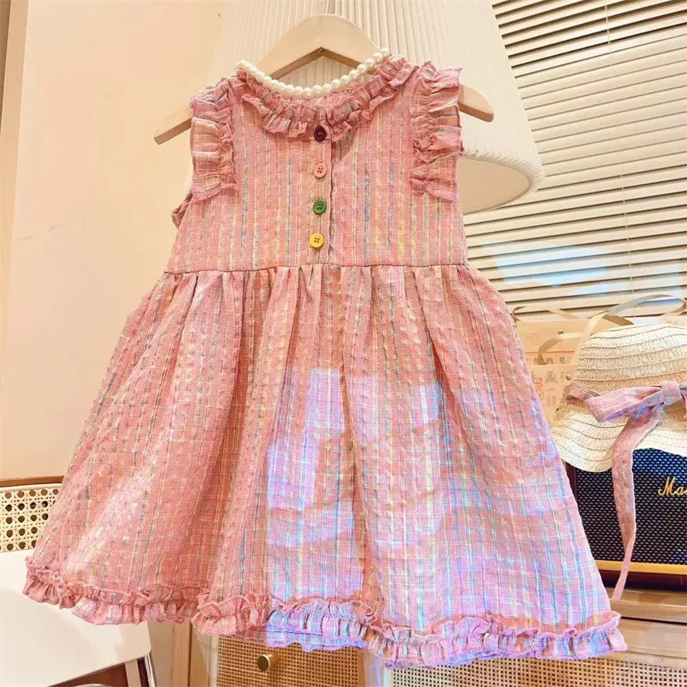 Bear Leader Baby Girls Colorful Plaid Print Princess Dress Summer Flying Sleeves Kids Clothes Casual Outwear Outfits 2-7 Years