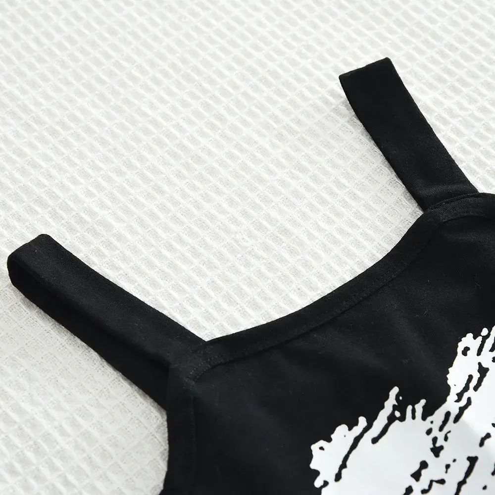 Bear Leader Fashion New Children's Set Summer Love Printed Black Camisole Top+Pants Korean Version Plain Casual Girls Clothes