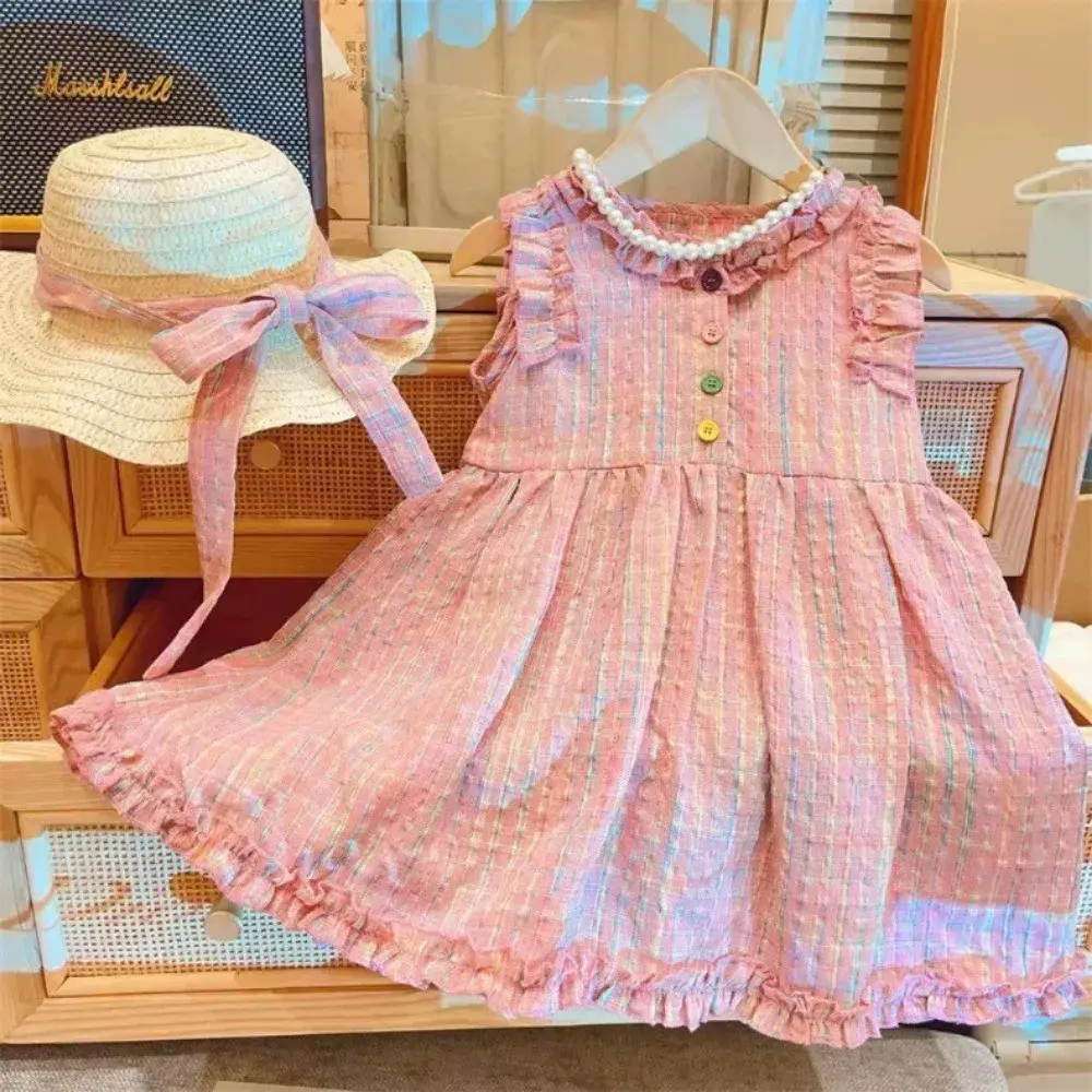 Bear Leader Baby Girls Colorful Plaid Print Princess Dress Summer Flying Sleeves Kids Clothes Casual Outwear Outfits 2-7 Years