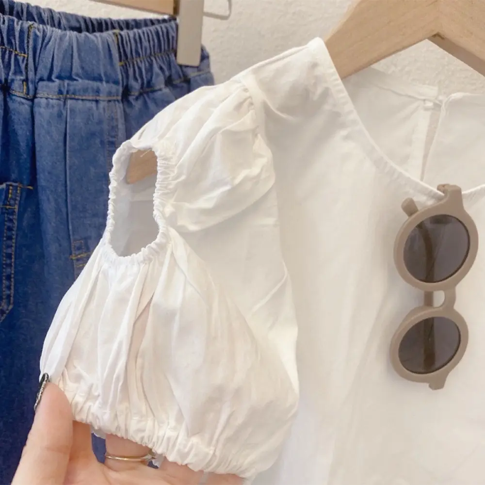 Bear Leader Summer Round Neck Short Sleeve White Shirt + Denim Vest Top + Pants Three Piece Sets Cowboy Girl Suit