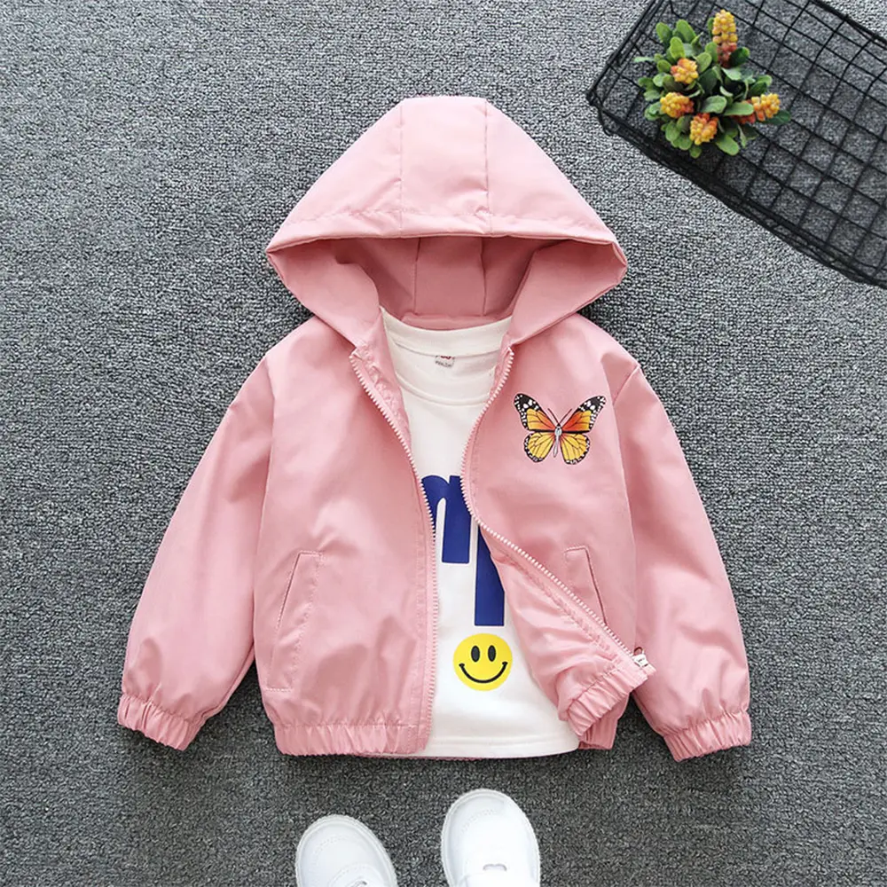 Bear Leader Girls' Jacket 2023 Autumn/Winter New Children's Hooded Coat Sequin Butterfly Zipper Jacket Children's Fashion Jacket