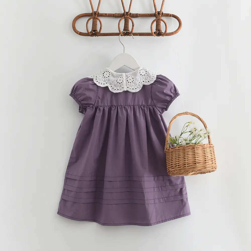Bear Leader Girls Summer Dress Lace Collar Puff Sleeved Elegant Baby Kids Princess Birthday Dresses Children Clothes Vestidos