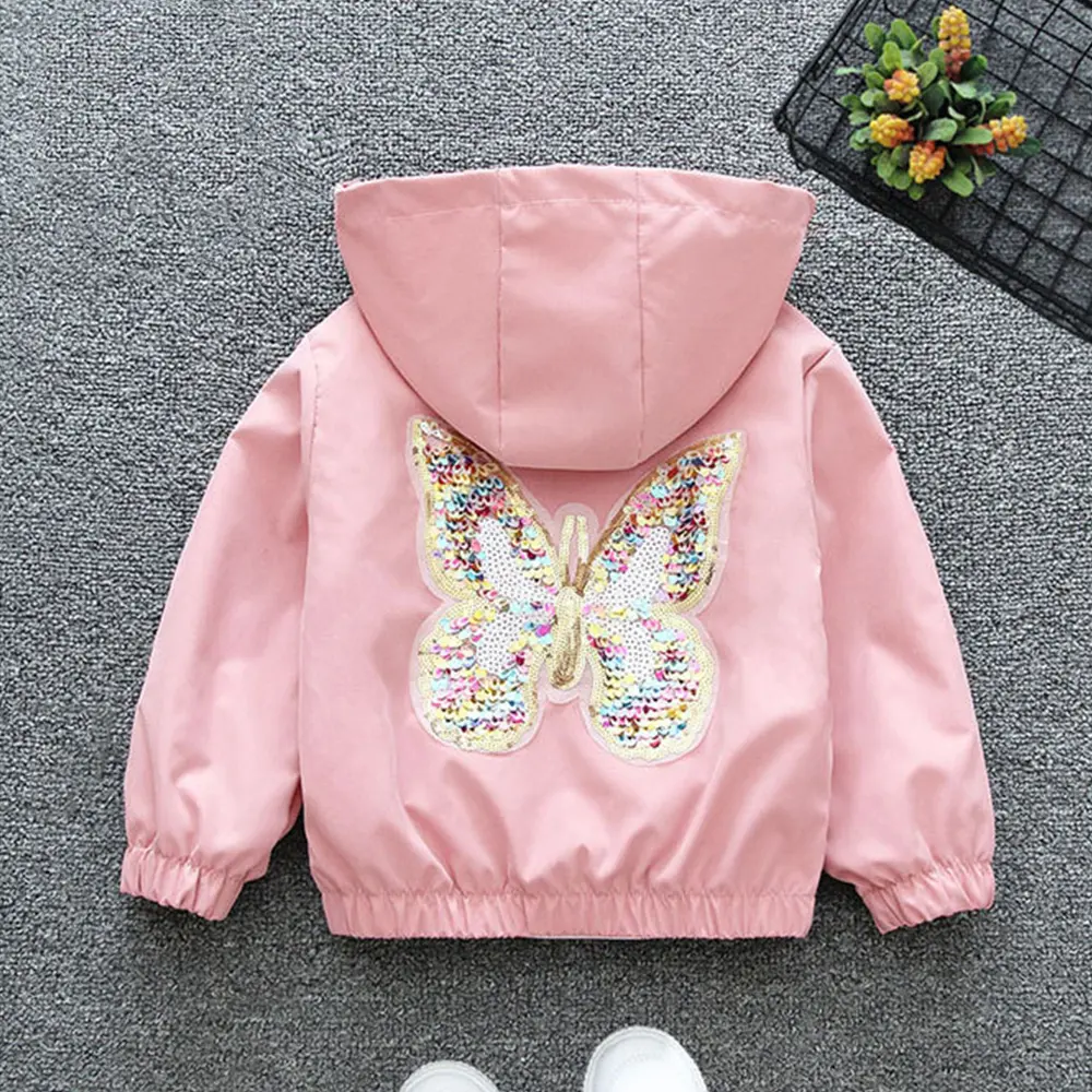Bear Leader Girls' Jacket 2023 Autumn/Winter New Children's Hooded Coat Sequin Butterfly Zipper Jacket Children's Fashion Jacket