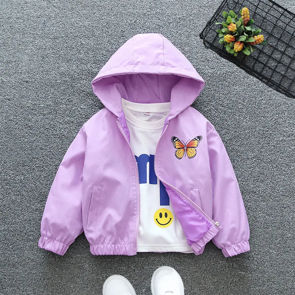 Bear Leader Girls' Jacket 2023 Autumn/Winter New Children's Hooded Coat Sequin Butterfly Zipper Jacket Children's Fashion Jacket