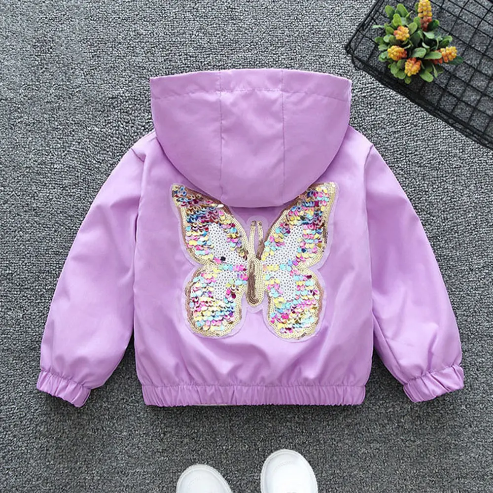 Bear Leader Girls' Jacket 2023 Autumn/Winter New Children's Hooded Coat Sequin Butterfly Zipper Jacket Children's Fashion Jacket