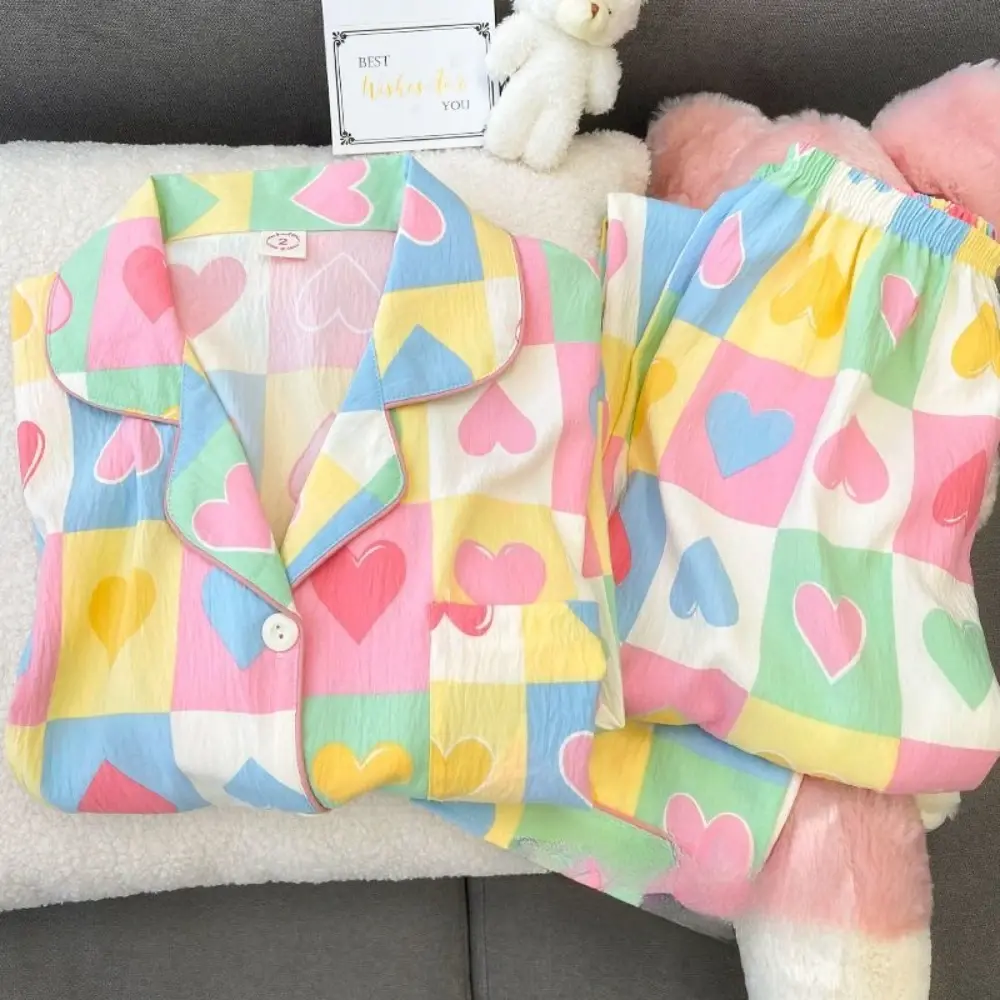 Bear Leader Spring/Autumn Korean Sweet Girl's Pajama Suit Color Printed Long Sleeve Collar Top+Pants Children's Two Piece Set
