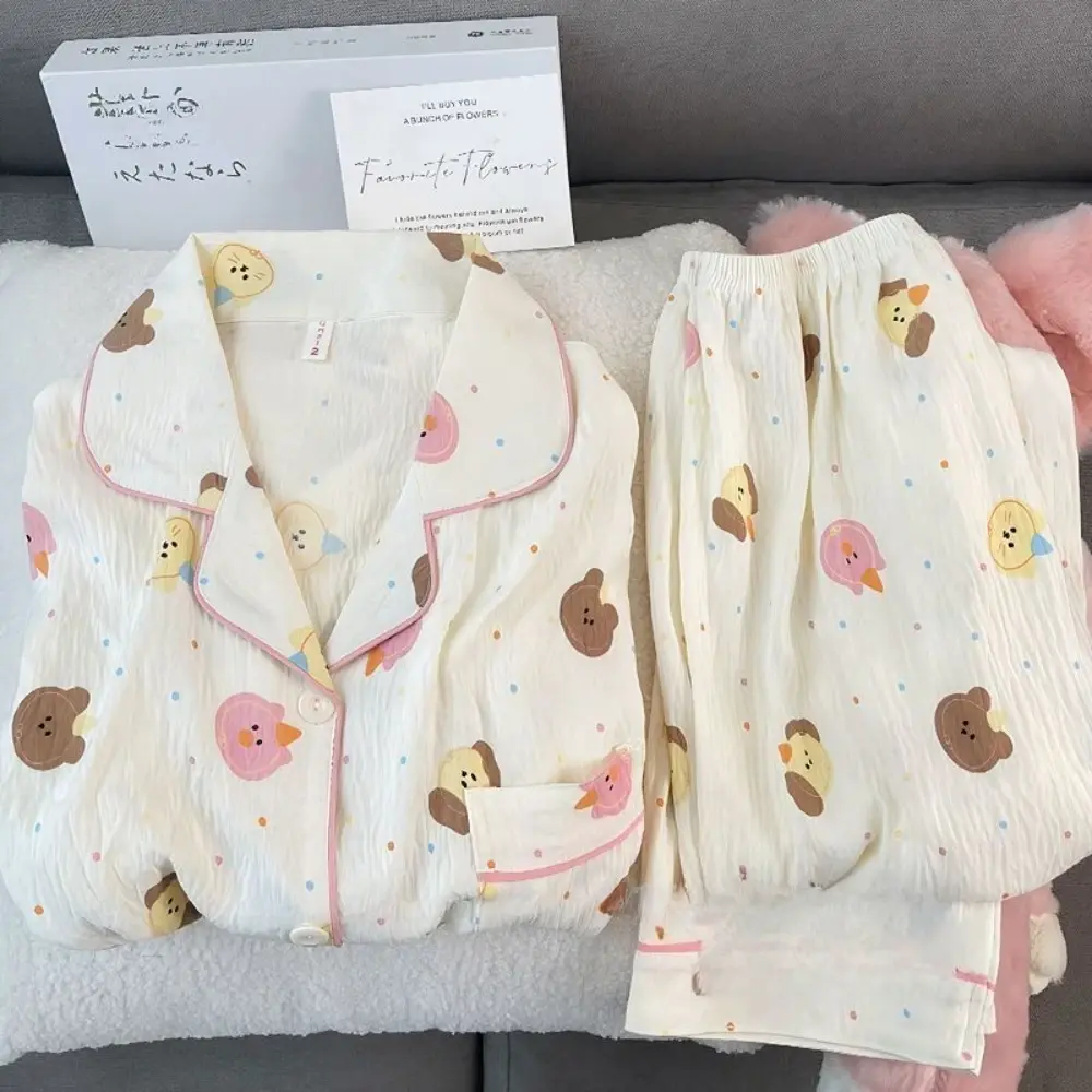 Bear Leader Spring/Autumn Korean Sweet Girl's Pajama Suit Color Printed Long Sleeve Collar Top+Pants Children's Two Piece Set