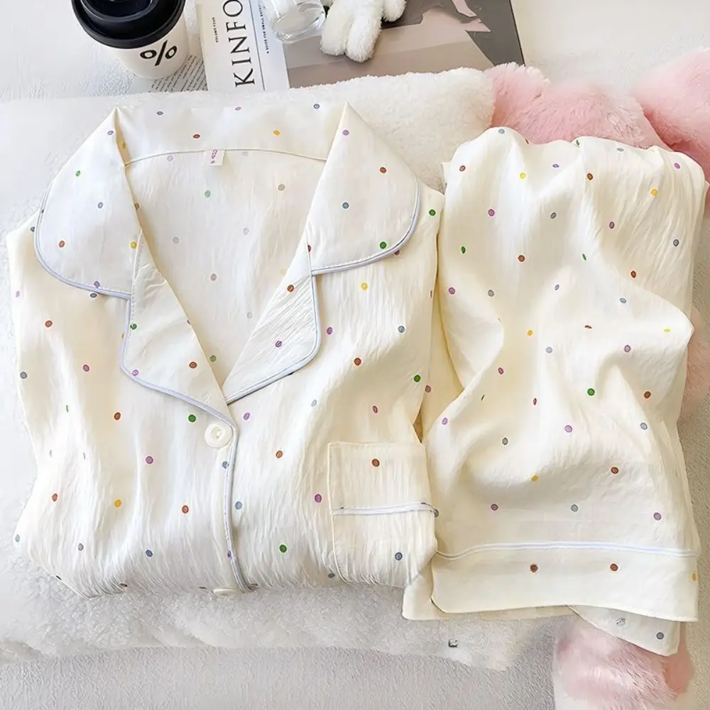 Bear Leader Spring/Autumn Korean Sweet Girl's Pajama Suit Color Printed Long Sleeve Collar Top+Pants Children's Two Piece Set