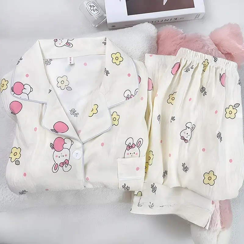 Bear Leader Spring/Autumn Korean Sweet Girl's Pajama Suit Color Printed Long Sleeve Collar Top+Pants Children's Two Piece Set