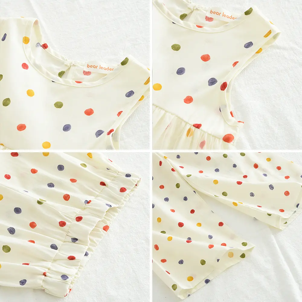 Bear Leader Summer Mesh Kids Sets Sleeveless Polka Dot Top + Wide Leg Pants 2 Pieces Suits Girls Clothing Casual Outfits 3-7 Y
