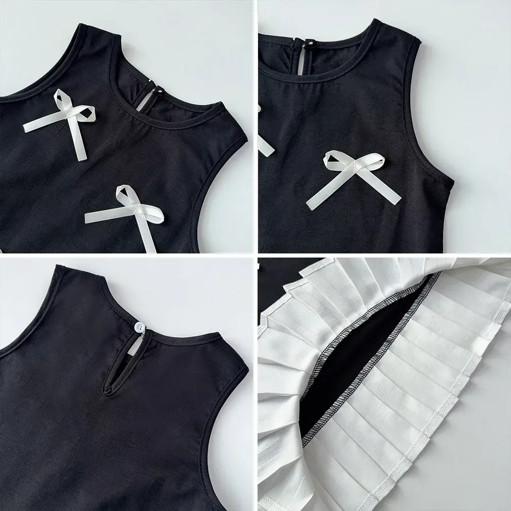 Bear Leader Summer Black Sleeveless Girls Dress Fashionable New Casual Kids Clothes Bow Decoration Splicing Princess Dresses