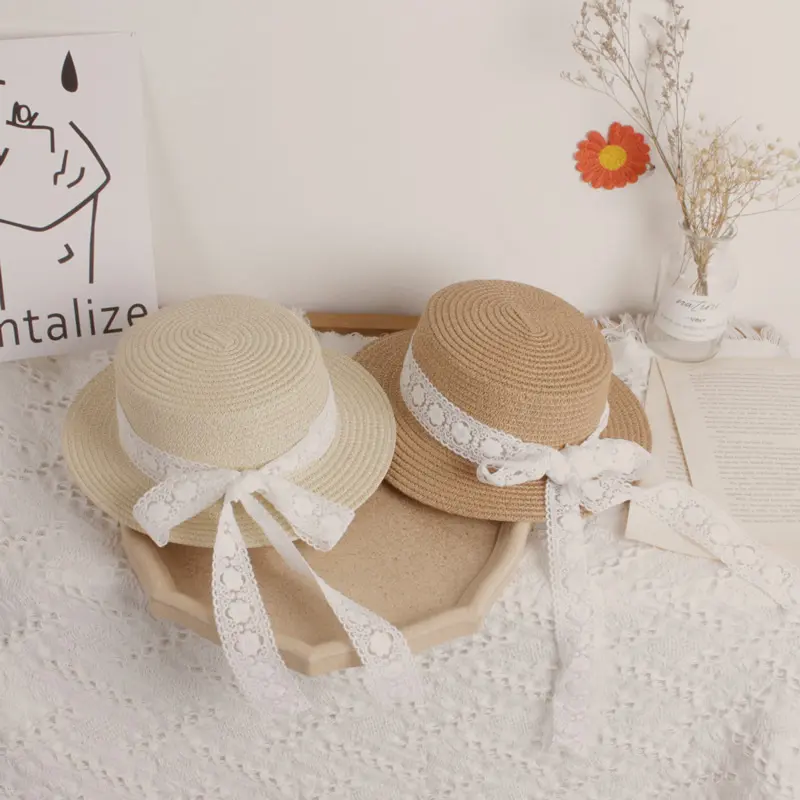 Bear Leader New Summer Children's Straw Hats Baby Girls Breathable Lace Cap Bow Beach Sun Hat Kids Princess Travel Sunshade Hat